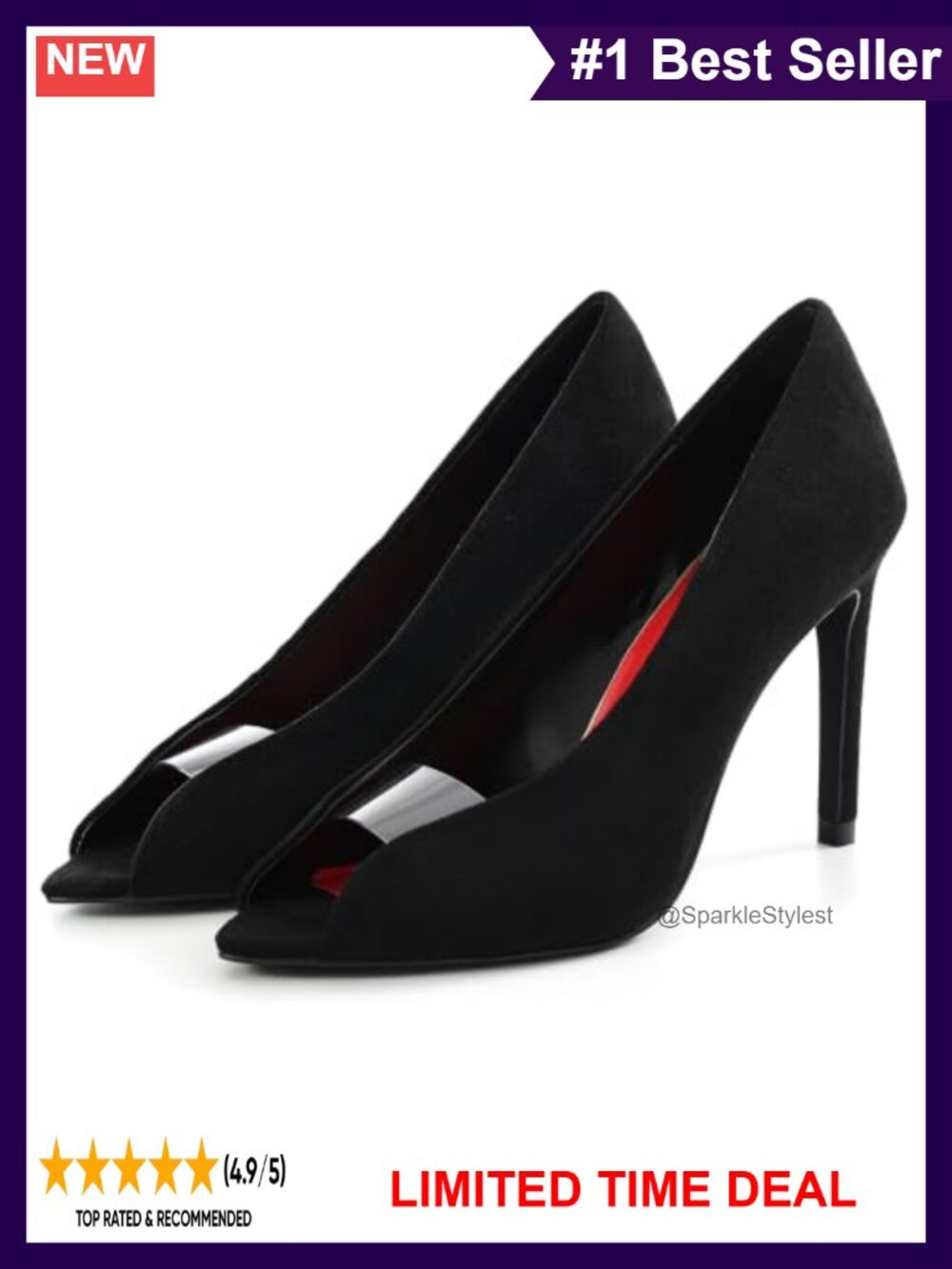 Women's Peep Toe Stiletto Heels Faux Suede Slip On Pumps